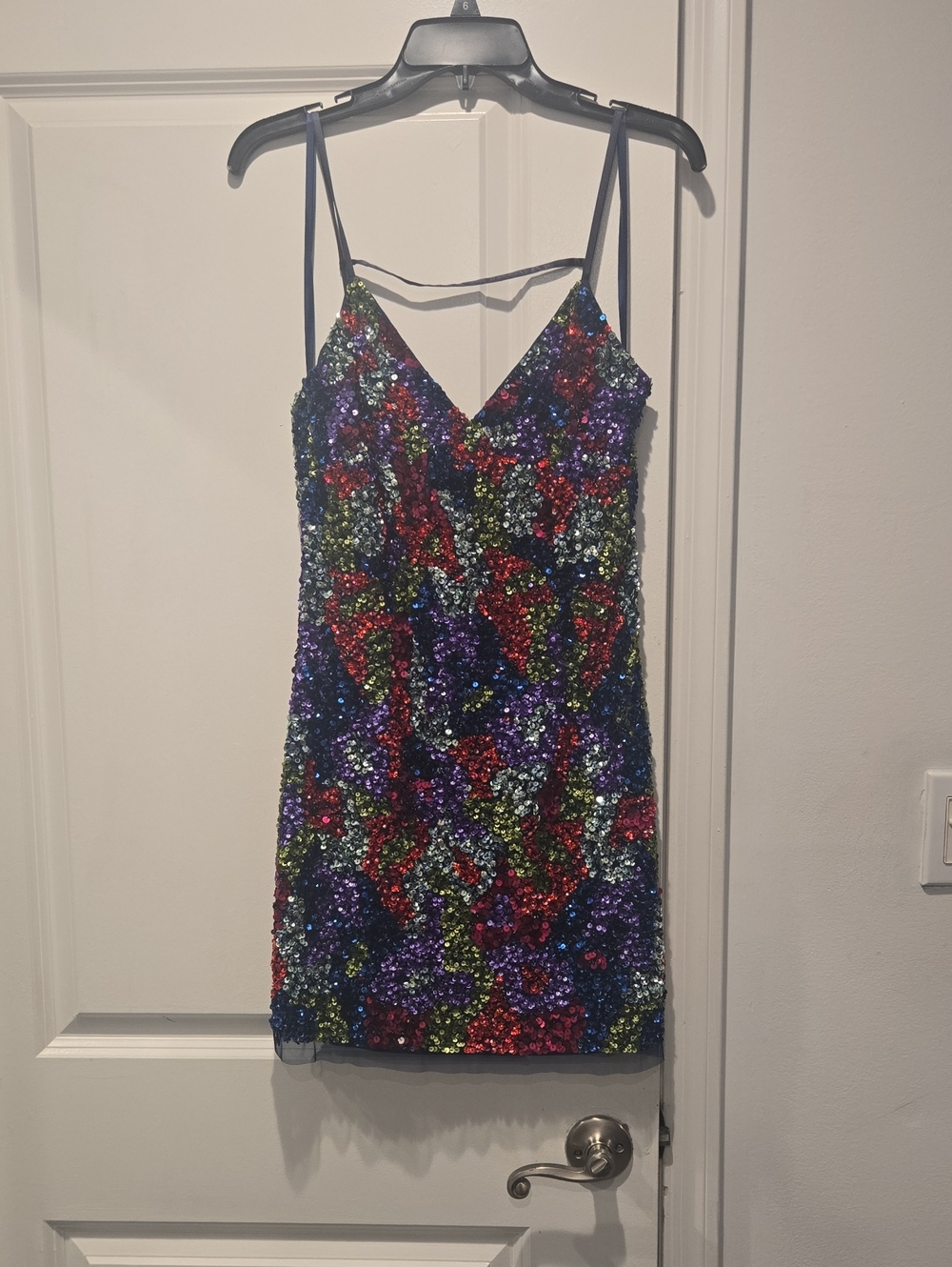 Multicolor Sequin Mini Dress with Thin Straps
